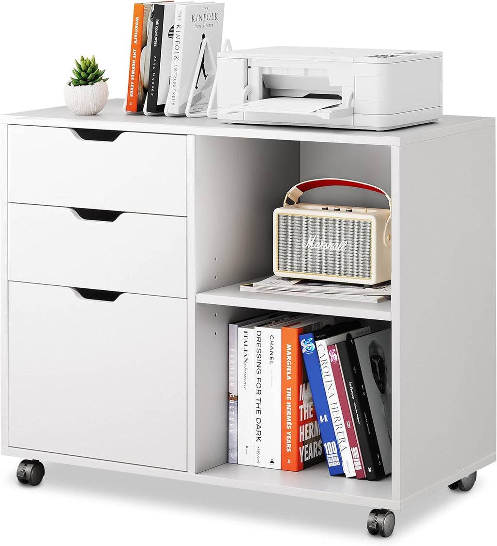 Rustic Brown 3-Drawer Wood File Cabinet with Open Storage Shelves W3861