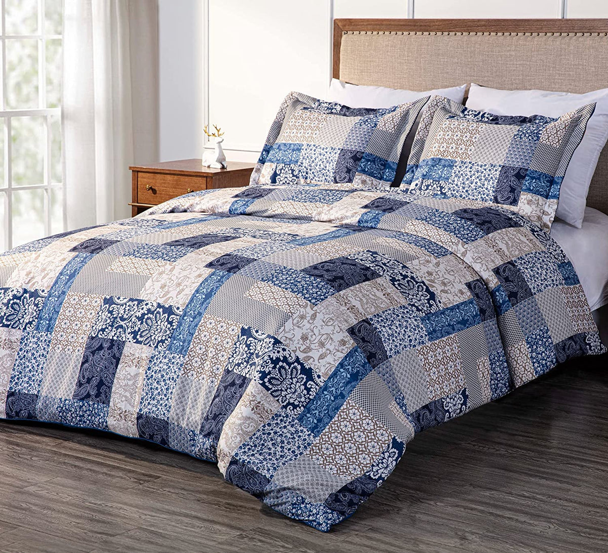 Navy Blue 3-Piece Printed Comforter Set Z9435