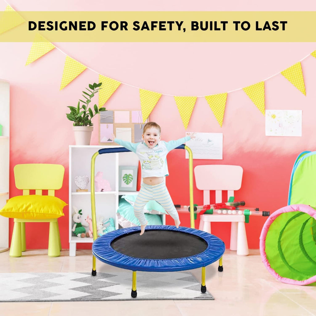 Yellow Blue 36 Inch Round Kids Trampoline with Handle Bar, Pack of 2 H7996