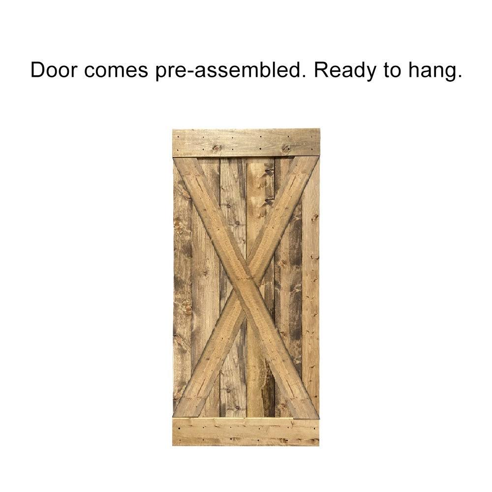 Cherry Red Stained Wood Interior Sliding Barn Door with Hardware Kit F34247