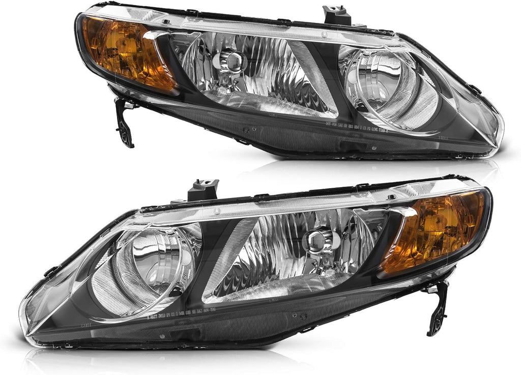 2006-2008 Civic Hybrid / 2009-2011 4-Door Black Housing Amber Reflector Clear Lens Headlight Set T863863