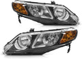 2006-2008 Civic Hybrid / 2009-2011 4-Door Black Housing Amber Reflector Clear Lens Headlight Set T863863
