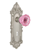 Victorian Crystal Pink Glass Door Knob in Satin Nickel C92076