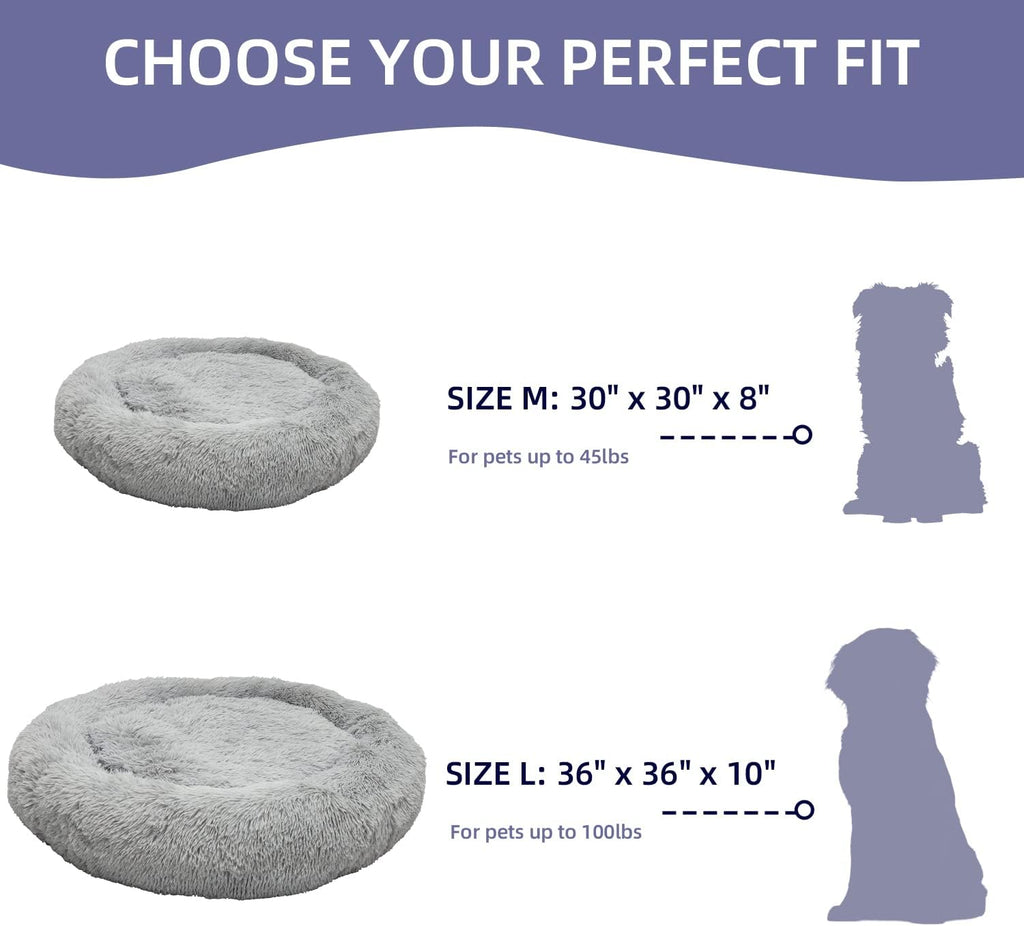 Round Donut Washable Faux Fur Dog Cat Bed (32 inch) Pack of 2 B4239