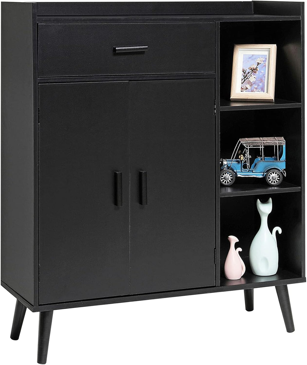 Rustic Brown Mid Century Storage Cabinet with 1 Drawer 2 Doors 3 Shelves F45301