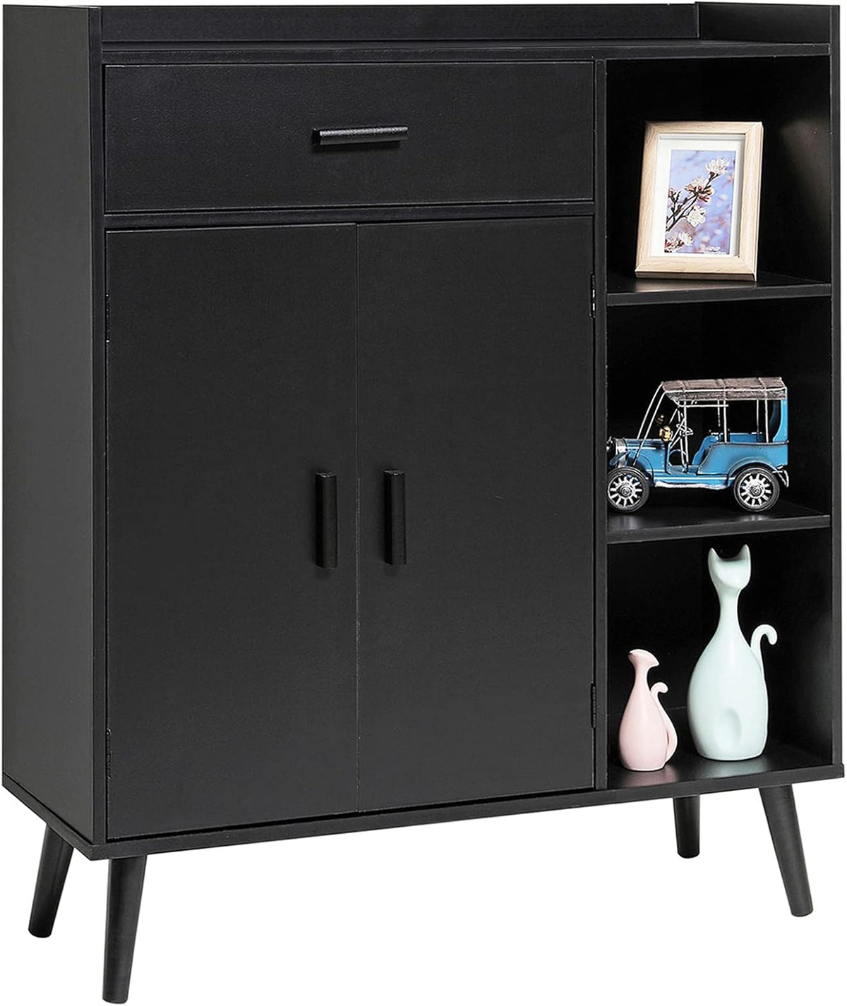 Rustic Brown Mid Century Storage Cabinet with 1 Drawer 2 Doors 3 Shelves F45301