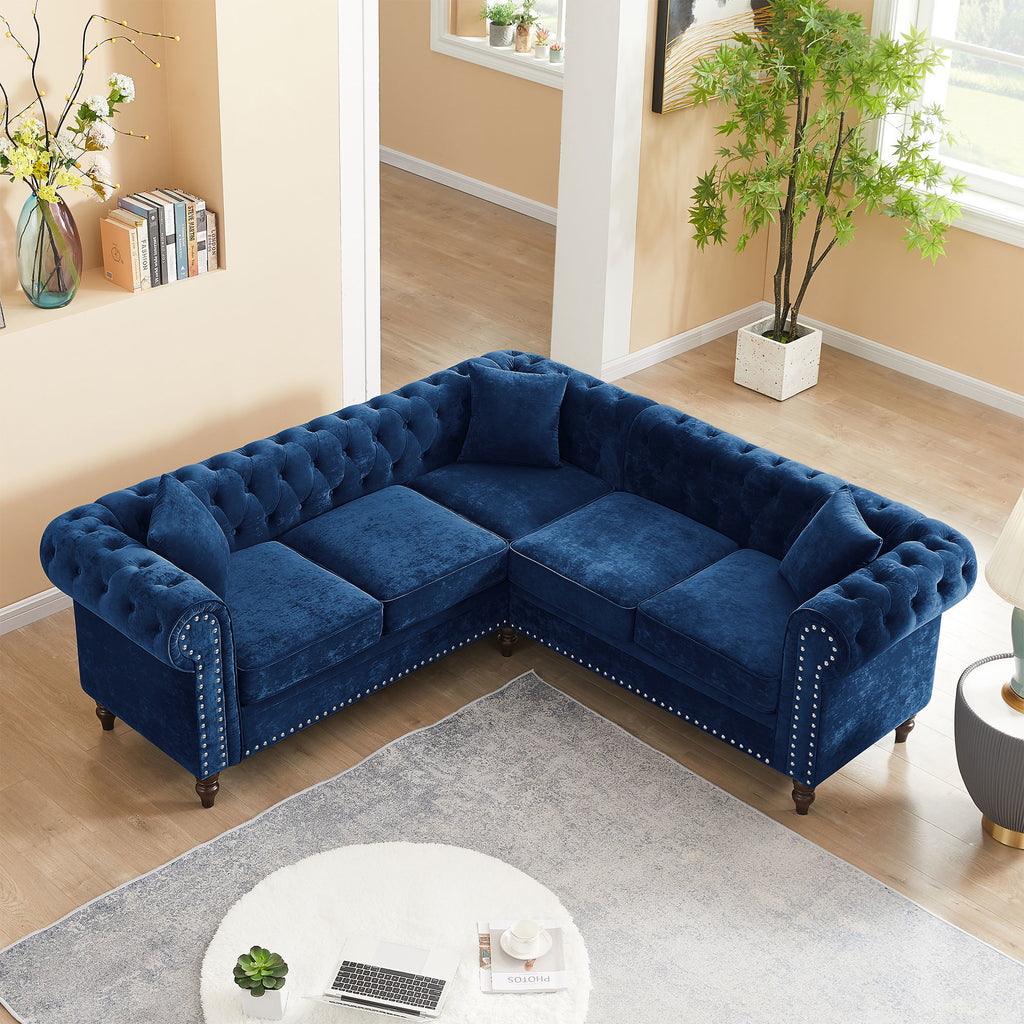 Blue Velvet L-shaped Sofa V894466