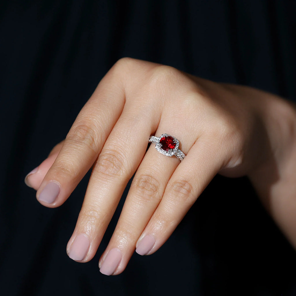 Lab Created Ruby Ring Set with Moissanite Accent, 925 Sterling Silver J29606