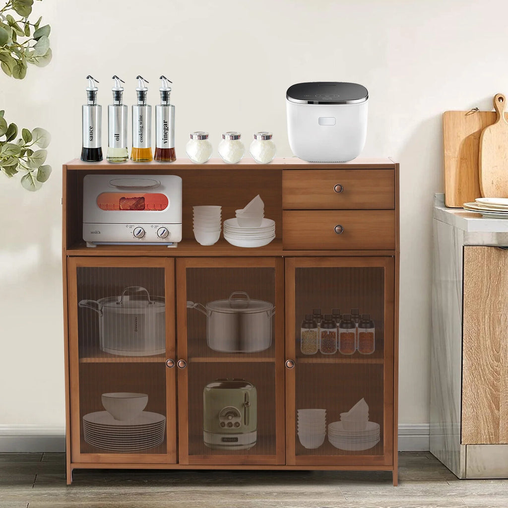 Natural Bamboo Buffet Sideboard Cabinet 39 Inch with 3 Doors A44680