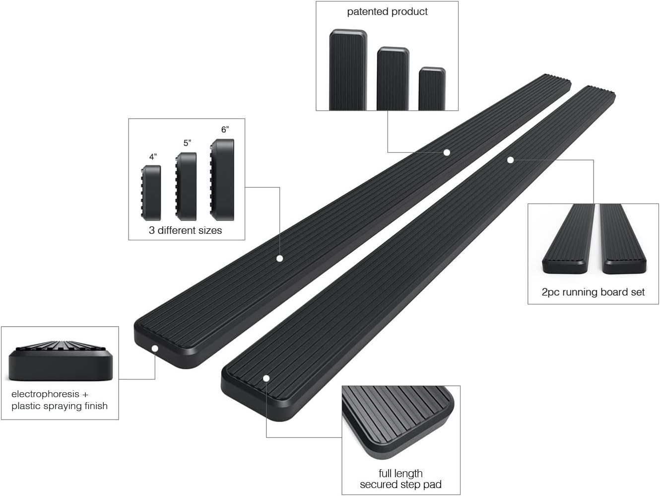 Black 6in Running Boards U8180