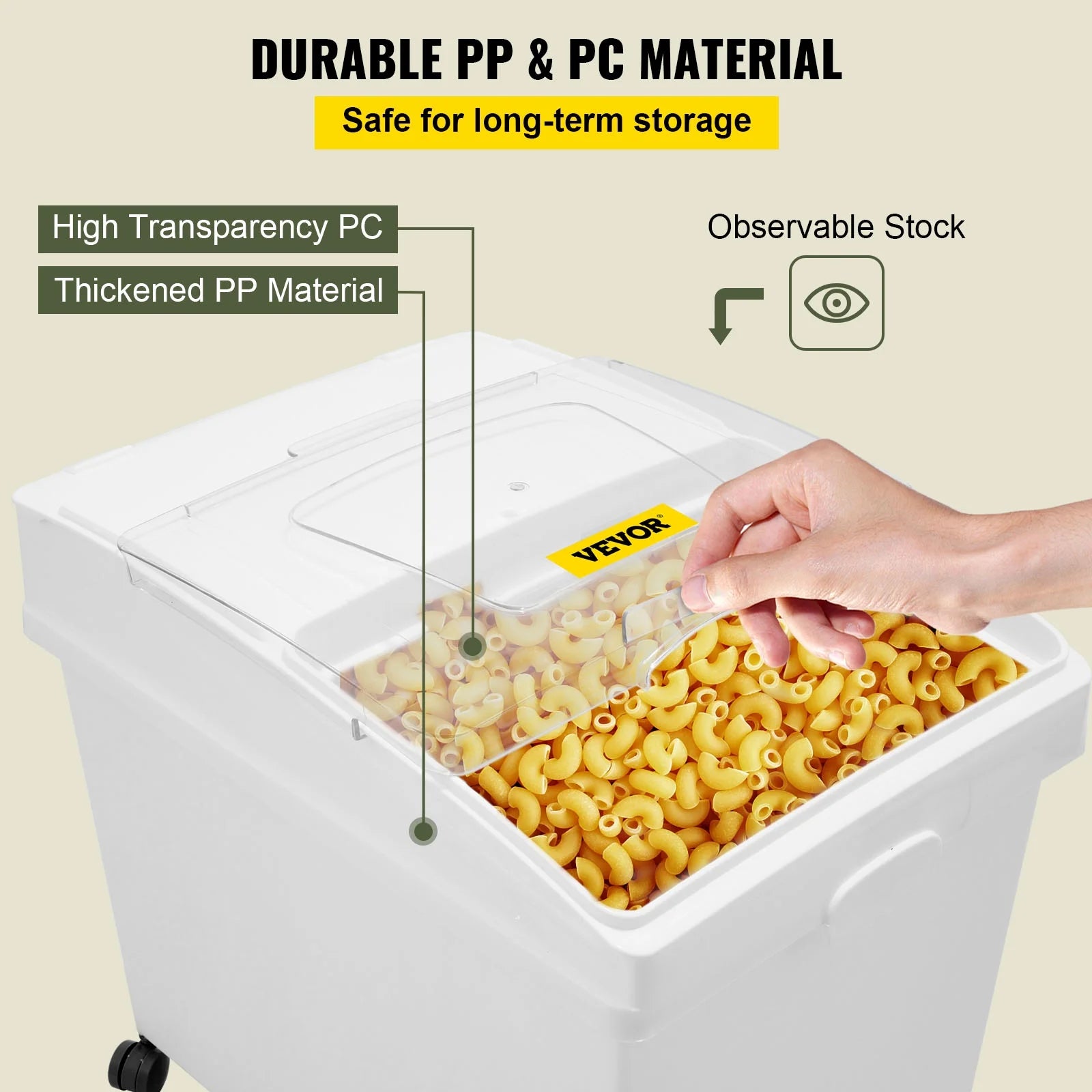 10.5 Gallons PP Ingredient Storage Bin with Scoop and Sliding Lid, 3 Pcs/Set W2870