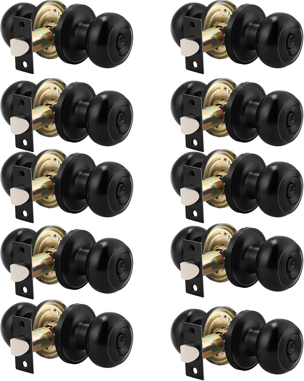 6 Pack Round Passage Door Knob Black Finish Door Hardware S83809