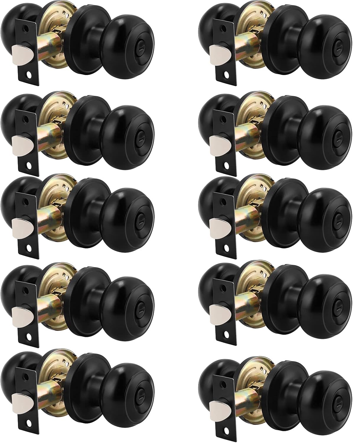 6 Pack Round Passage Door Knob Black Finish Door Hardware S83809