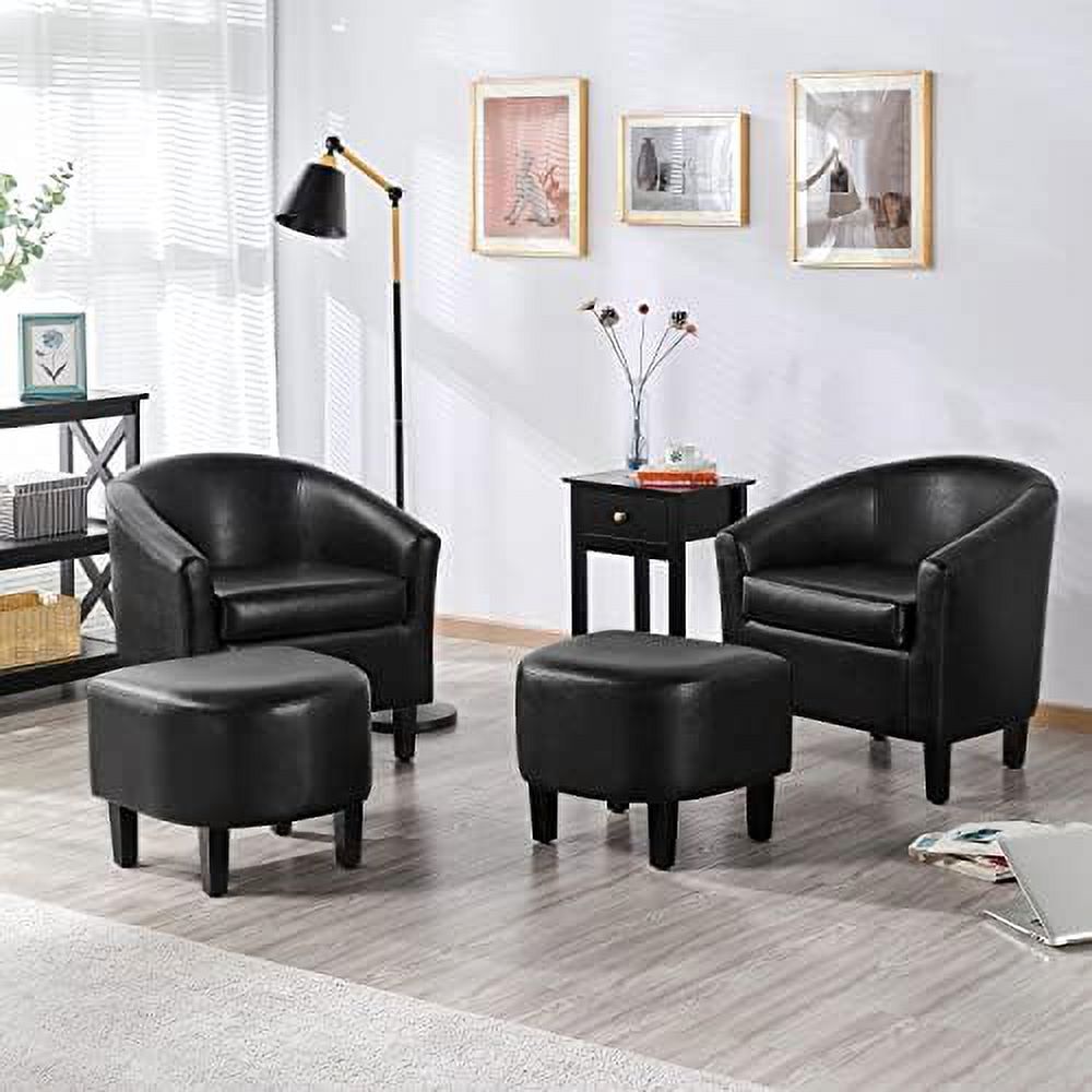 Bla PU Leather Barrel Accent Chair with Ottoman Set of 2 P8465