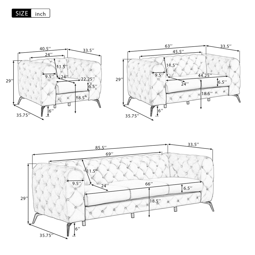 Beige Velvet 2-Seat Loveseat with Wood Frame L291