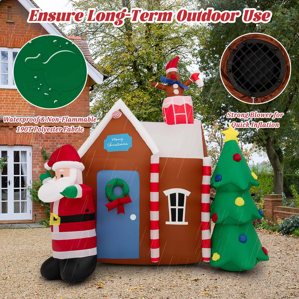 7 FT Inflatable Christmas Ginger House with Santa Claus Christmas Tree LED Lights W841110