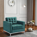 Green Velvet Mid-Century Armchair with Metal Legs H450457