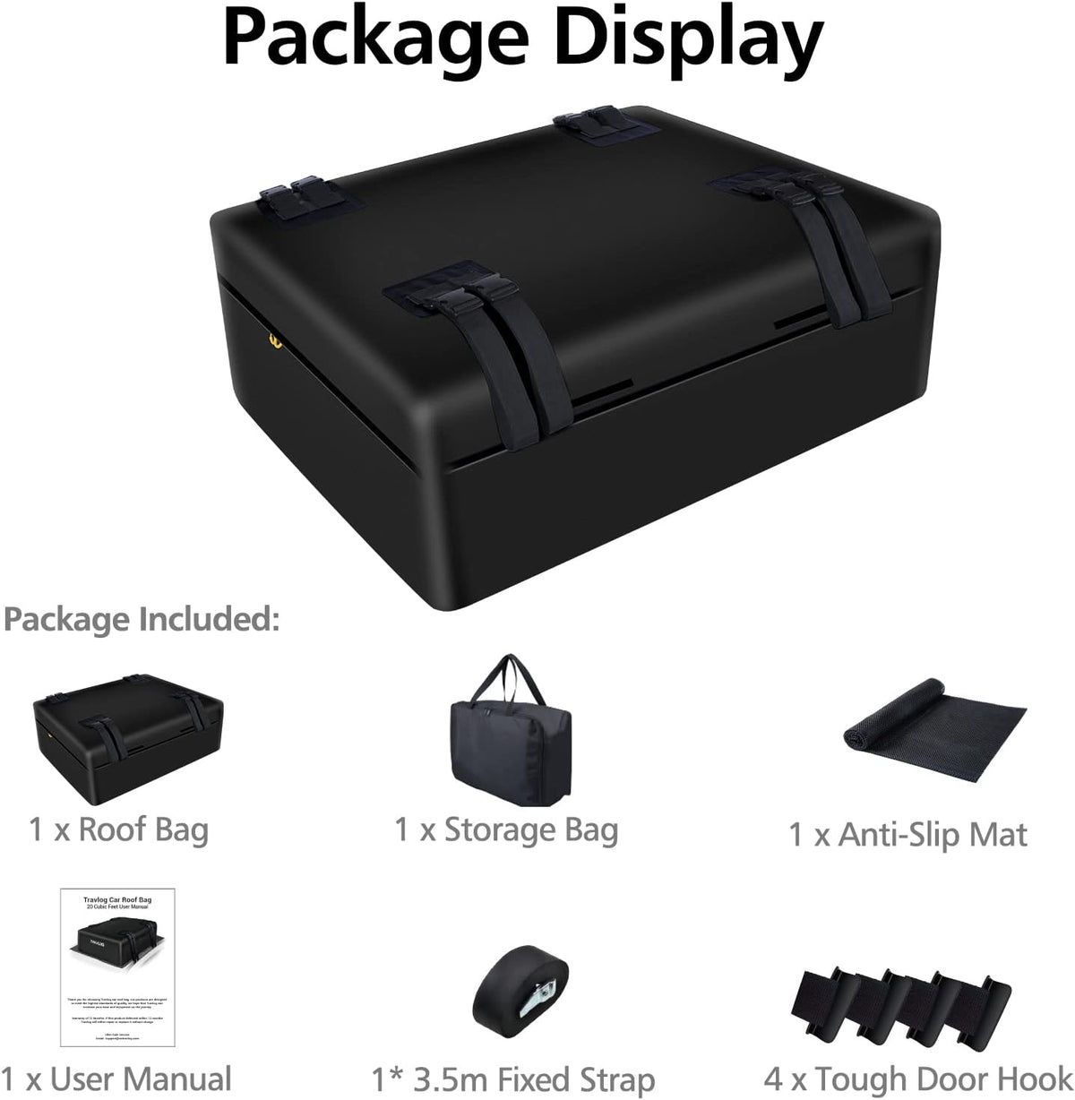 20 Cubic Feet Waterproof Rooftop Cargo Carrier with Anti-Slip Mat P1675