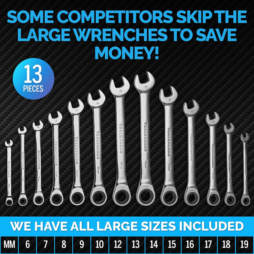 13 Pieces Slim Profile Ratcheting Wrench with Rack Organizer F131