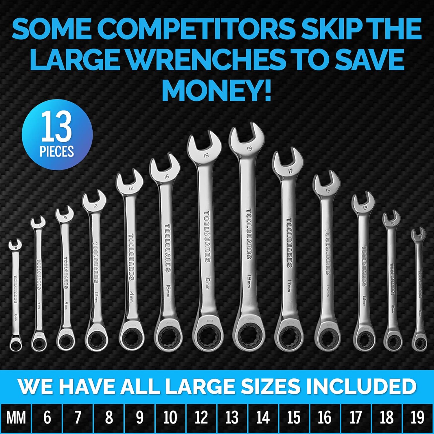 13 Pieces Slim Profile Ratcheting Wrench with Rack Organizer F131