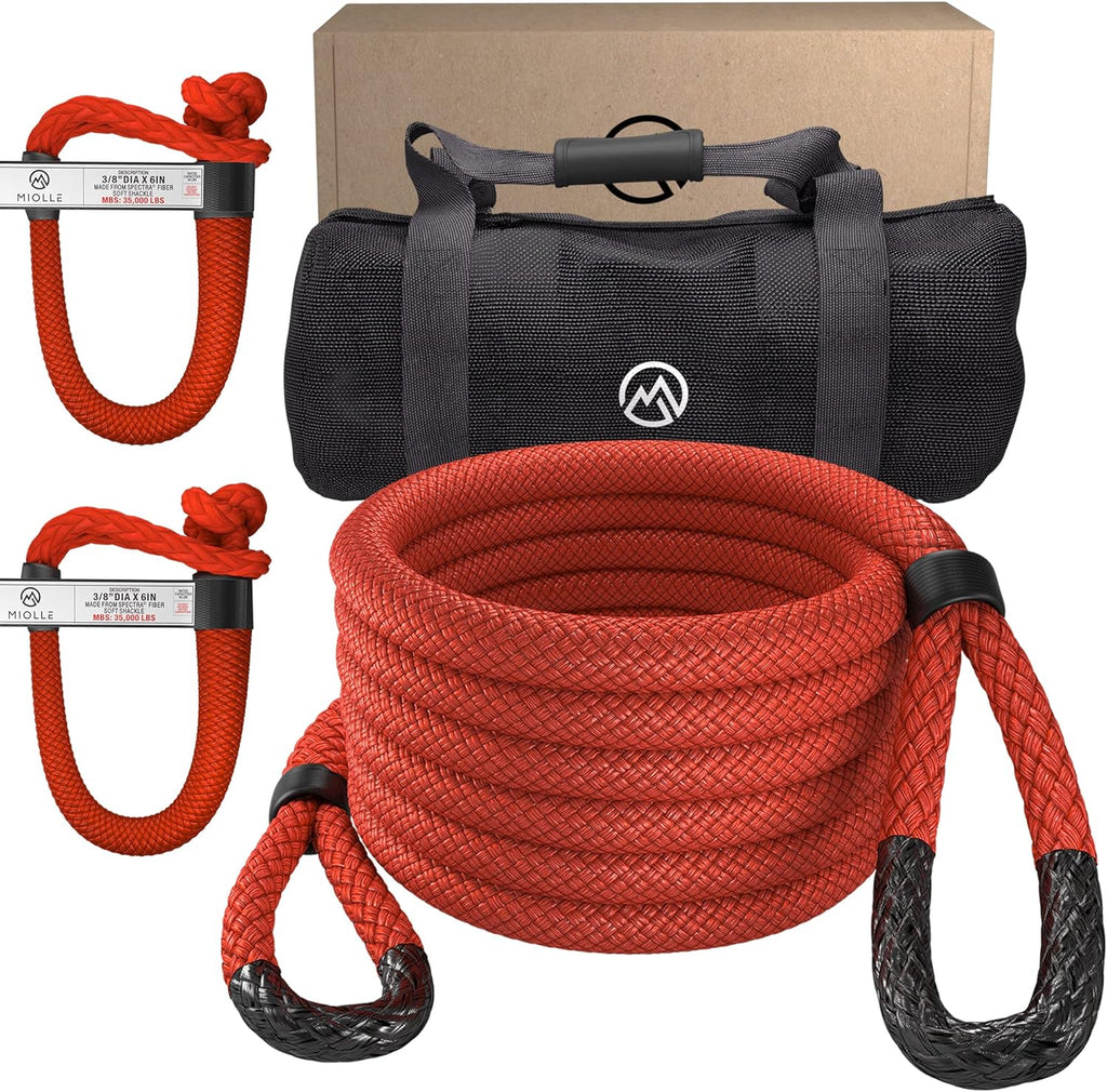 7/8" x 30' Kinetic Recovery & Tow Rope, Red, with 2 Spectra Fiber Soft Shackles D932557