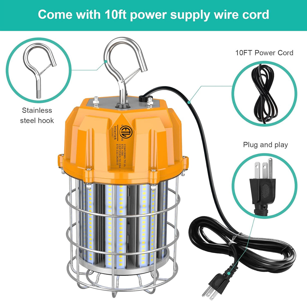 125W LED Temporary Work Light with 10' Cable Portable Hanging Construction Light IP65 A739