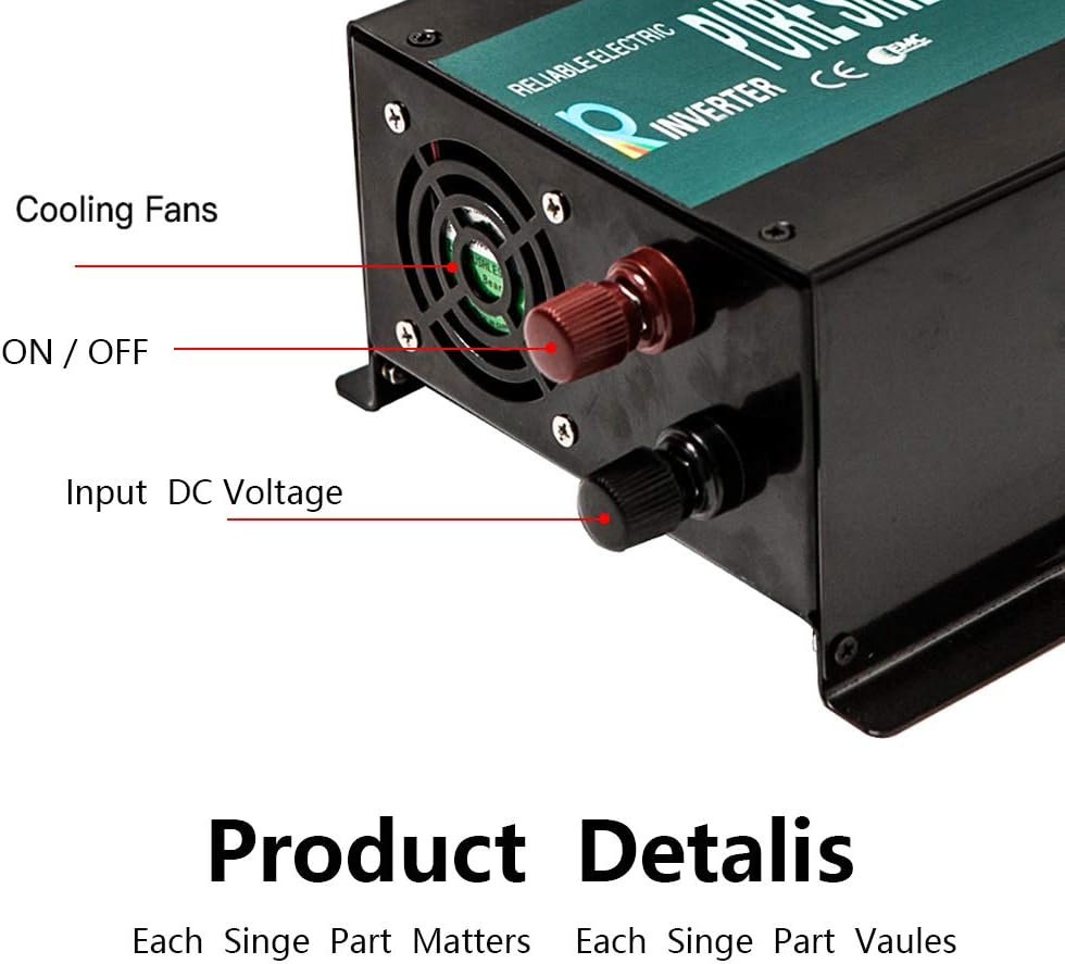 300W Pure Sine Wave Car Power Inverter 24VDC Black Pack of 2 V406614