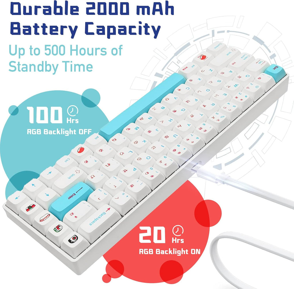 Wireless Mechanical Gaming Keyboard 68 Keys RGB Backlit PBT Keycaps Y614713