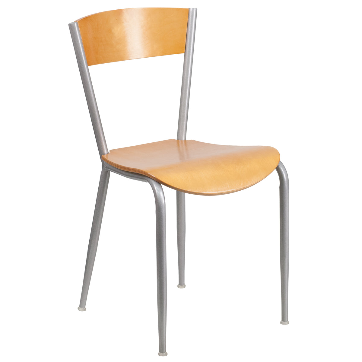 2 Pack Silver Metal Restaurant Chair with Natural Wood Back and Seat T9707