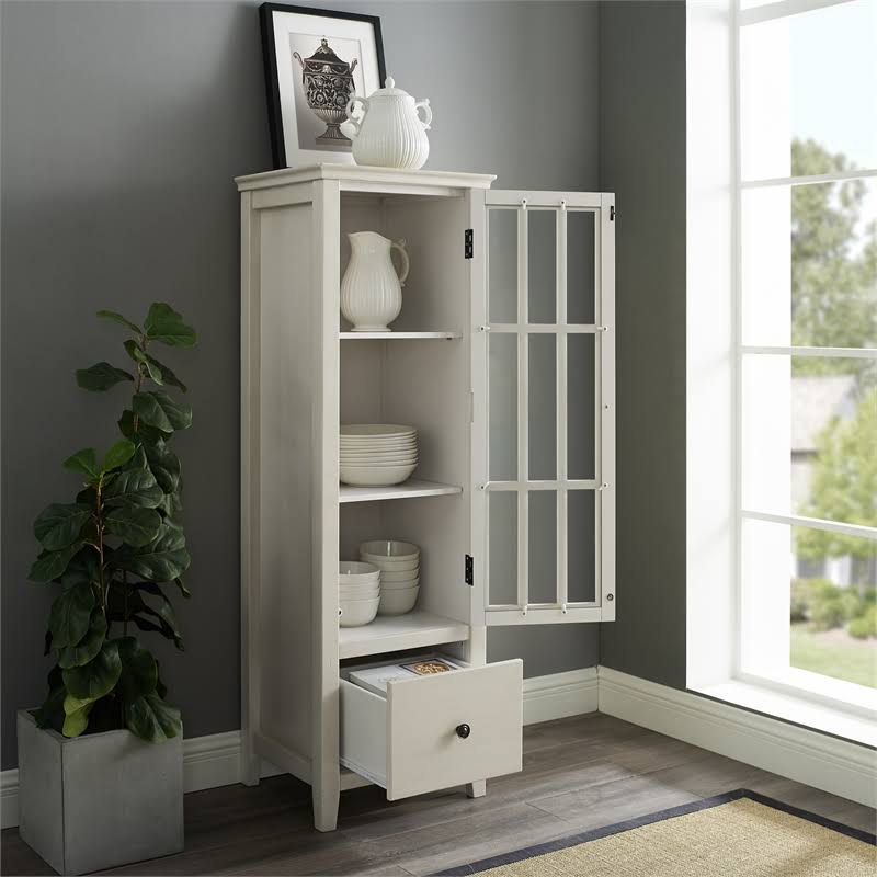 Antique White 3-Shelf Glass Curio Cabinet C1801