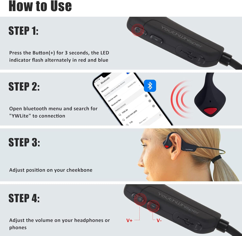 Bone Conduction Headphones Bluetooth 5.0 with Mic, Titanium Lightweight, Open-Ear Wireless Sweatproof, Black J8951