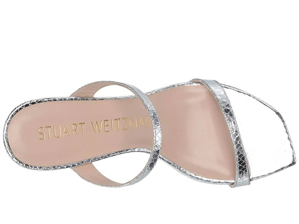 Silver Metallic Snake Embossed Leather Shoes W8976