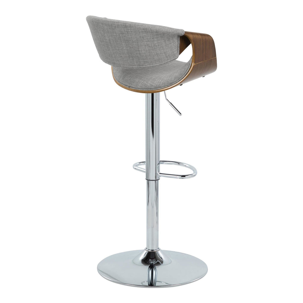 Walnut Wood Light Grey Fabric Adjustable Swivel Barstool Set of 2 B79767
