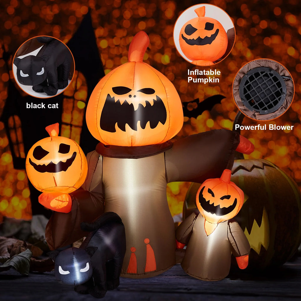 Inflatable Halloween Pumpkin with Cats, Built-in LED Lights, Outdoor Decor R672178