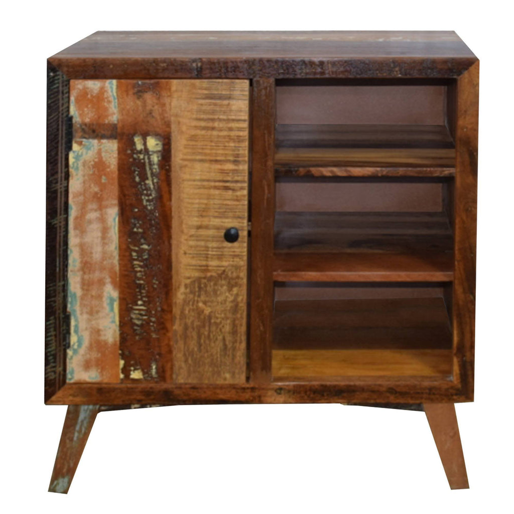 Distressed Brown Wooden Storage Cabinet with Door and 3 Open Shelves B237285