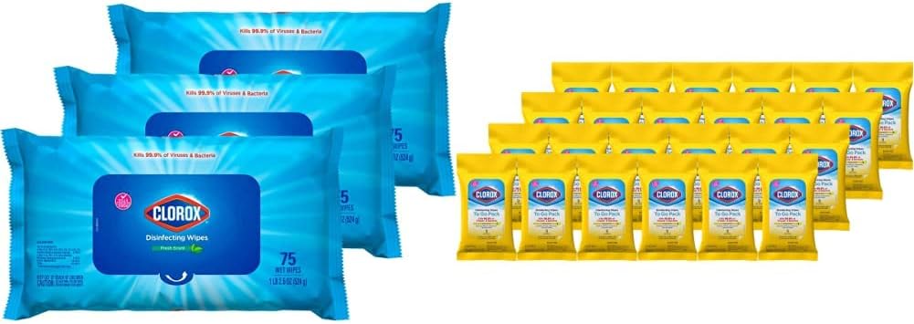 Disinfecting Wipes Crisp Lemon Travel Pack and Fresh Scent Easy Pull Pack G1381