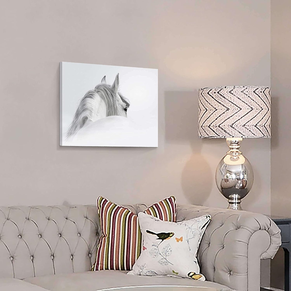 Canvas Wall Art White Wildlife Artwork Vintage Pony Portrait Painting Print Western Farm Animal Picture M314