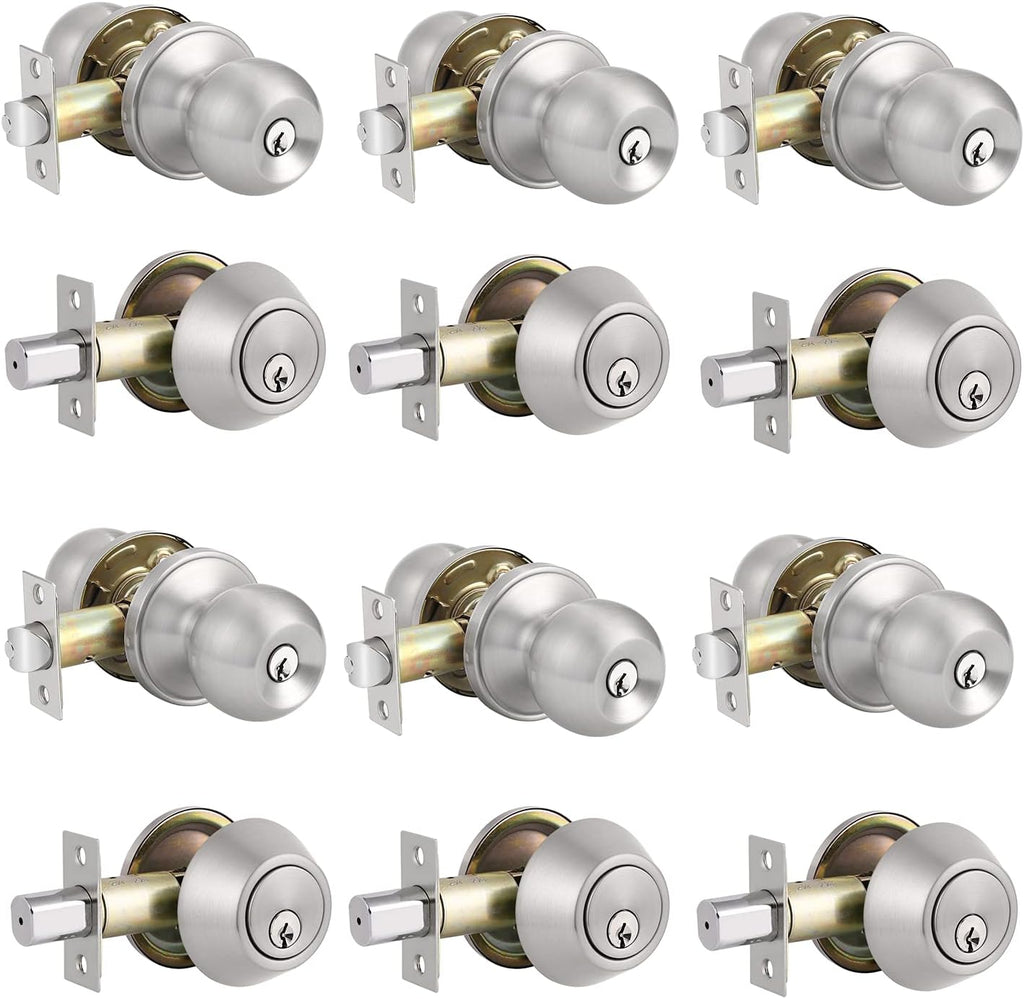 Entry Door Knobs with Single Cylinder Deadbolt, Satin Nickel Finish, Pack of 2 Q76791