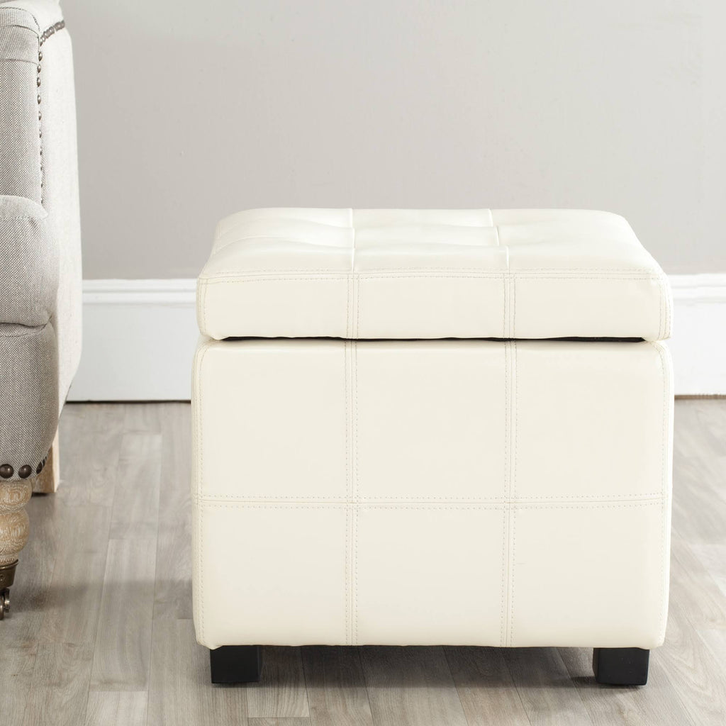 Cream Leather Tufted Storage Ottoman D47926
