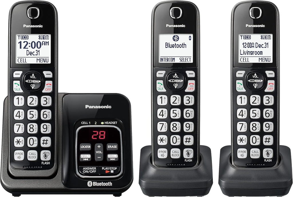 Metallic Black Cordless Phone System with Answering Machine, 3 Handsets S443673