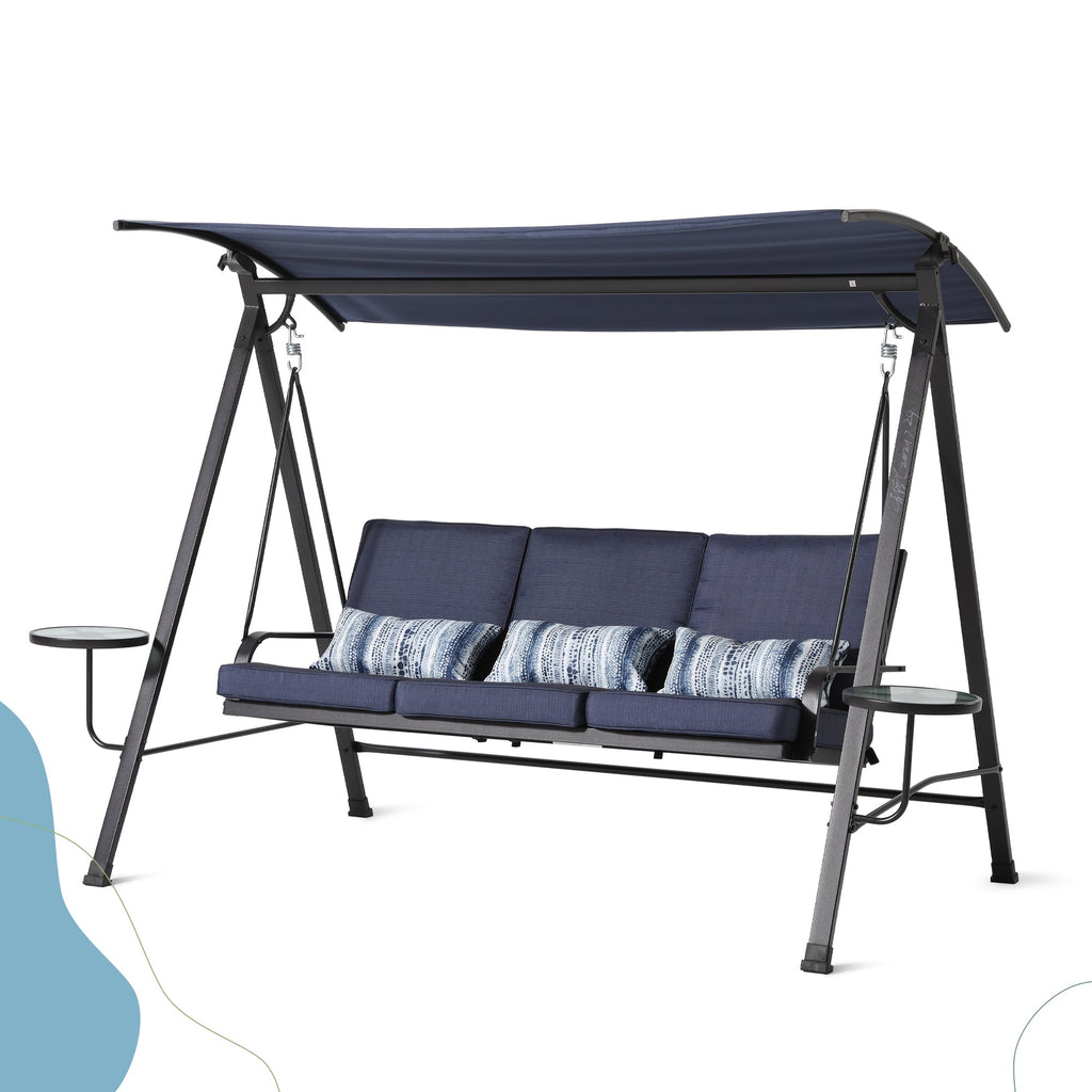 Blue Steel 3-seater Porch Swing with Canopy E414652