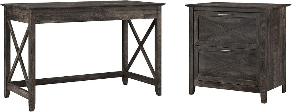 48W Cape Cod Gray Writing Desk with 2 Drawer Lateral File Cabinet Y767