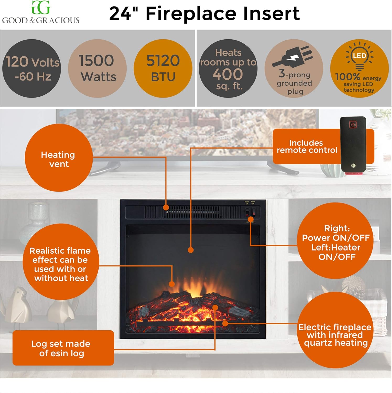 Light Grey Farmhouse Wooden TV Stand with Electric Fireplace Z766