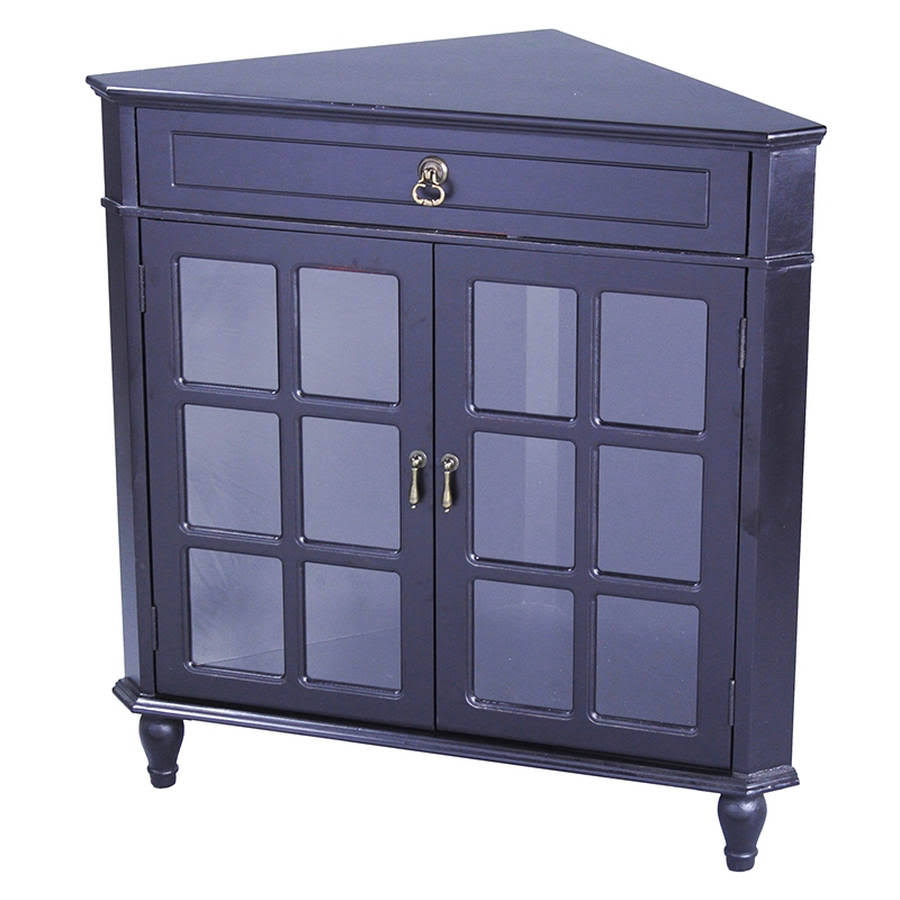 Black Wood Corner Cabinet with Drawer and 2 Doors T9332