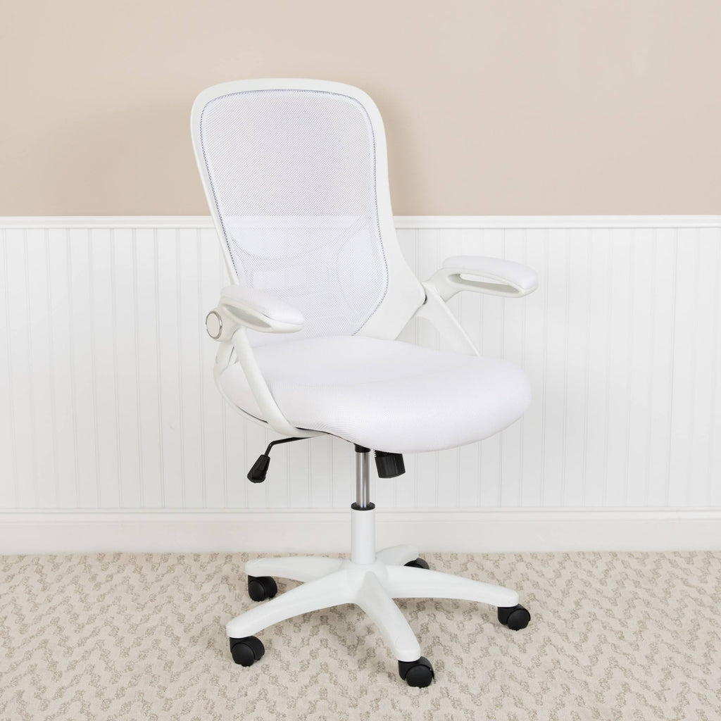 White High Back Mesh Ergonomic Swivel Office Chair with Flip Up Arms U110