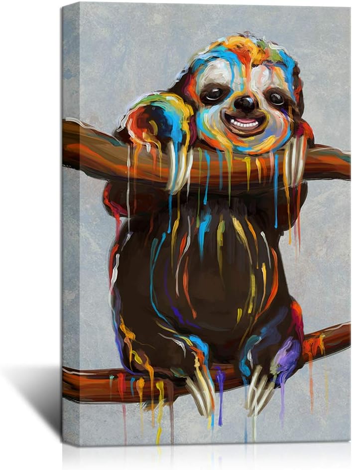 24x36 inches Colourful Sloth Canvas Wall Art Painting Print Q542