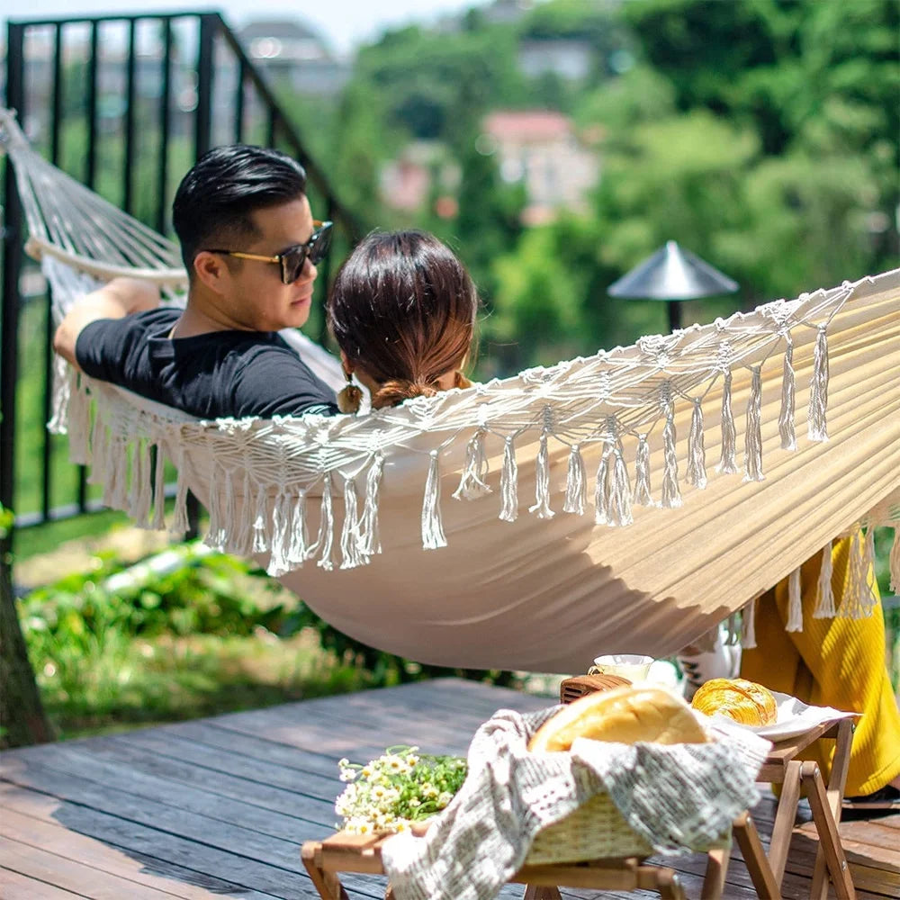 Double Macrame Hammock Two Person Swing Bed Z72946