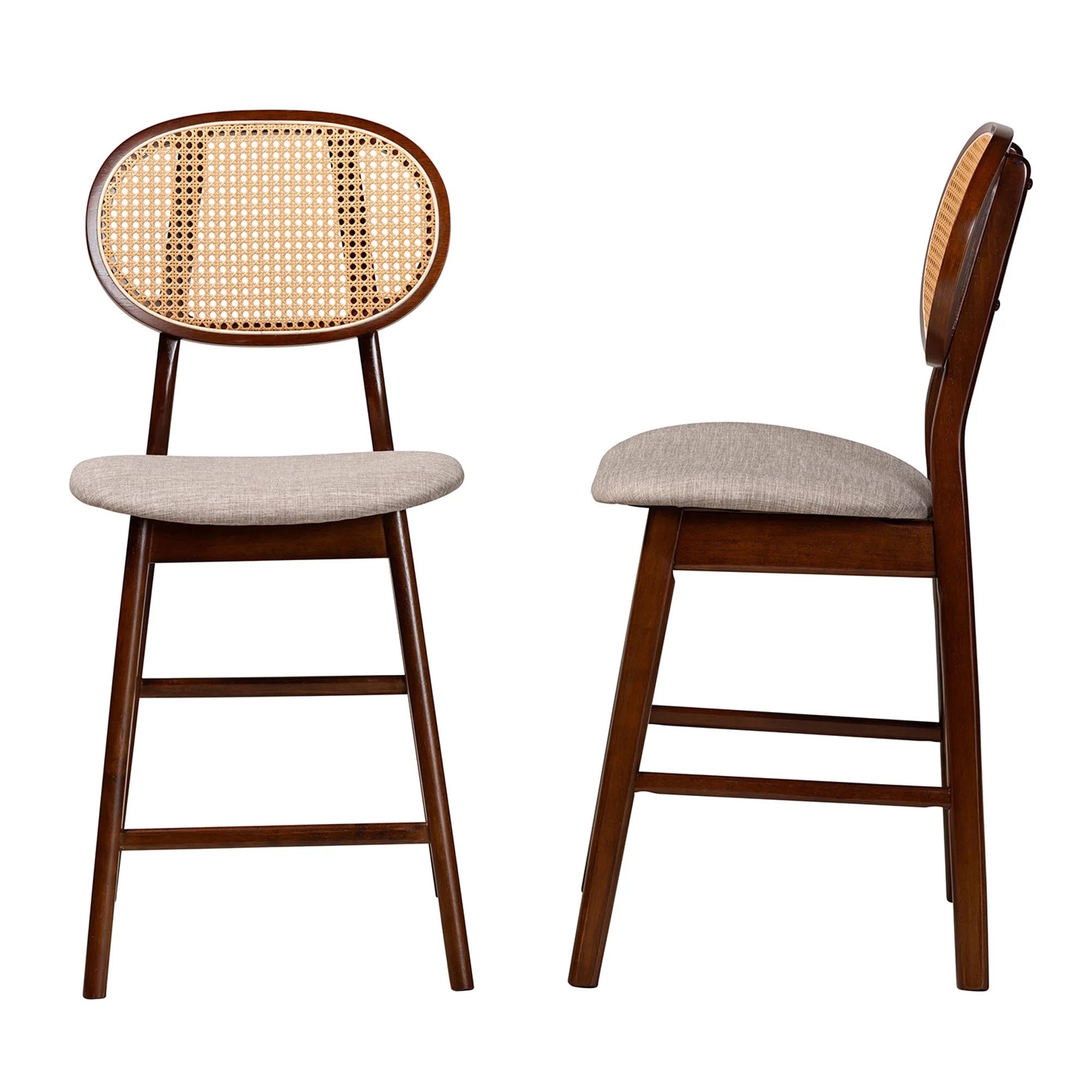 Grey Fabric and Walnut Brown Finished Wood 2-Piece Counter Stool Set L795