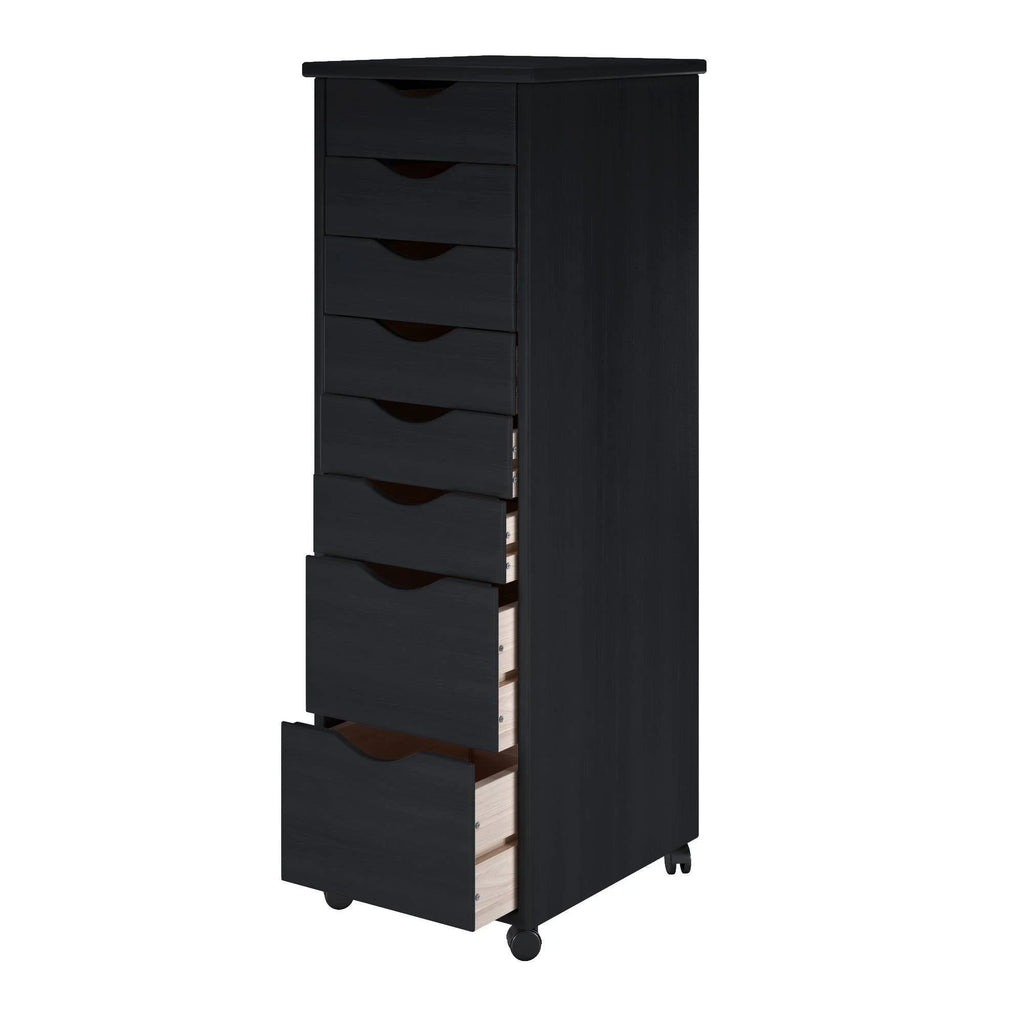 Solid Wood 6+2 Drawer Roll Cart Black P130468
