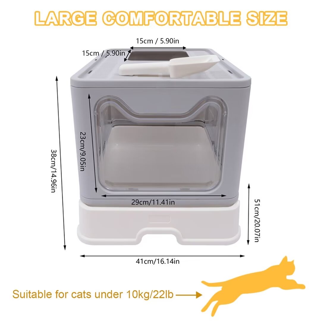 16.14" Foldable Enclosed Cat Litter Box with Lid E188710